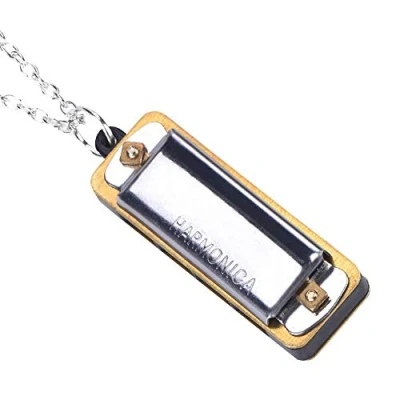 Afbeelding van Drfeify Mini mondharmonica, draagbare C 4 gaten 8 tonen mondharmonica met halskettingssleutel speelaccessoires voor kinderen en volwassenen (zilver)