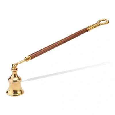Afbeelding van NKlaus kaarsensnuiver met houten handvat ca. 35 cm lang kandelaar olielamp messing gouden lont snuiver kaars gereedschap 4035