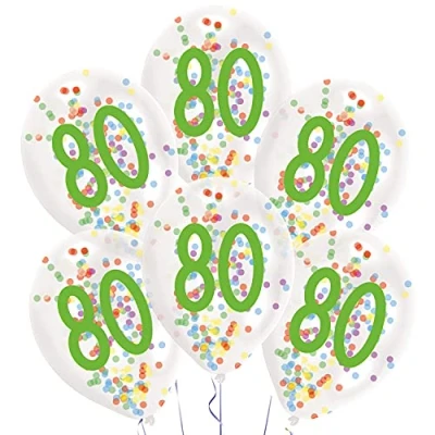 Afbeelding van Amscan Ballonnen Confetti 80 Jaar 27,5 Cm Latex Wit 6 Stuks