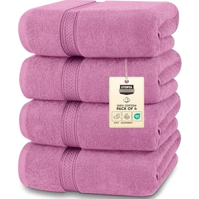 Afbeelding van Utopia Towels Set van 4 hoogwaardige badhanddoekenset, 71 bij 137 cm, 100% ringgesponnen katoen 600 g/m², lichtgewicht en zeer absorberende sneldrogende handdoeken, perfect voor dagelijks gebruik