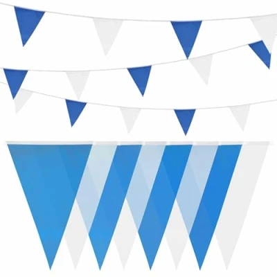 Afbeelding van HEKU Vlaggenketting blauw wit met 20 vlaggetjes, weerbestendig, 10 meter lang, grote, opvallende ideaal voor evenementen, geïntegreerde bevestigingsband