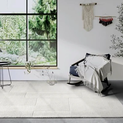 Afbeelding van Villeroy &amp; Boch Charlotte Wollen tapijt, natuurlijk woonkamertapijt, handgeweven en milieuvriendelijk, boho wol voor woonkamer, slaapkamer, eetkamer, hal, keuken, crème, 80 x 150 cm
