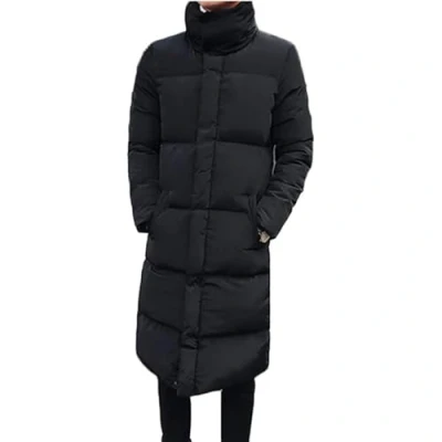 Afbeelding van Mens Stand kraag lange donsjas plus grootte winter warm gewatteerde puffer jas parka zwart M