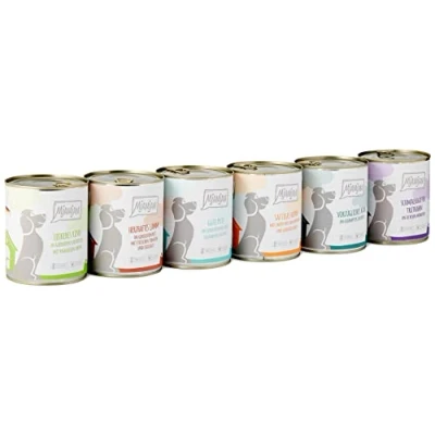Afbeelding van MjAMjAM premium natvoer voor honden gemengd pakket II met kip &amp; eend, rund, kalkoen, kalfsvlees, lam, pak van 6 (6 x 800 g), naturel extra vlees