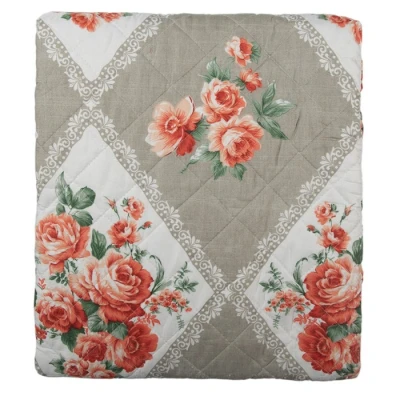 Afbeelding van Clayre &amp; Eef Bedsprei 140x220 cm Grijs Roze Katoen Polyester Rechthoek Bloemen Sprei