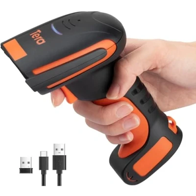 Afbeelding van Tera L8100 Draadloze barcodelezer, 1D laserbarcodelezer, bluetooth, 2,4 GHz, draadloos, USB handscanner met houder, standaard,