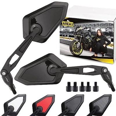 Afbeelding van Area1 2xM10 Sport Achteruitkijkspiegel voor motor, motorfiets, zwart glanzend, set (rechts en links), E getest, 2 x M10 rechtse compatibel met KTM, Honda, Kawasaki, Suzuki, Triumph, Aprilia B1SC.
