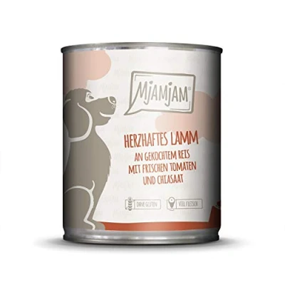 Afbeelding van MjAMjAM Premium nat voer voor honden hartig lam van gekookte rijst met verse tomaten, 1 verpakking (1 x 800 g), natuurlijk extra veel vlees