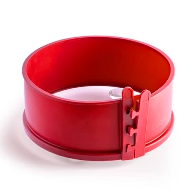 Afbeelding van coox Springvorm met glazen serveerplaat en poten, diameter 18 cm, rood, perfect bakken serveren in één