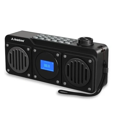 Afbeelding van Avantree Boombyte 4 in 1 draagbare FM radio en Bluetooth luidspreker met dubbele drivers, hoog volume, stereogeluid, micro SD kaartsleuf USB poort, oplaadbare mp3 speler