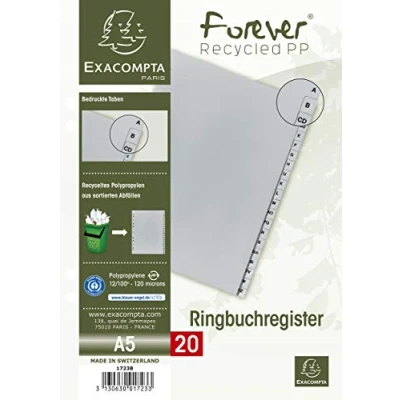 Afbeelding van Exacompta Ref 1723B Register van grijs polypropyleen 20 bedrukte toetsen Duits alfabet 2/3 A4 formaat gerecycled