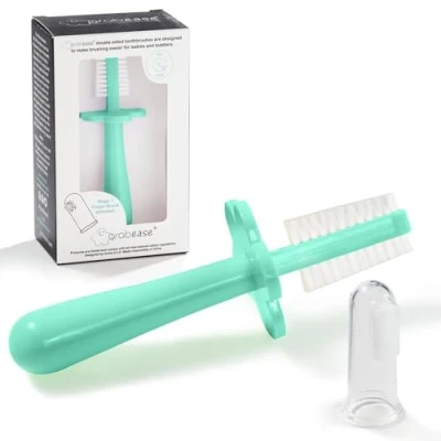 Afbeelding van Grabease Dubbelzijdige tandenborstel, trainingstandenborstel, eerste baby, peuter, babytandenborstel, BPA vrij en ftalaatvrij, voor baby 1 stuk, mint