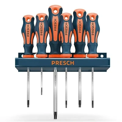 Afbeelding van Presch Schroevendraaierset TX 6 delig met muurbeugel TÜV GS keurmerk Magnetische sterschroevendraaier Professioneel gereedschap