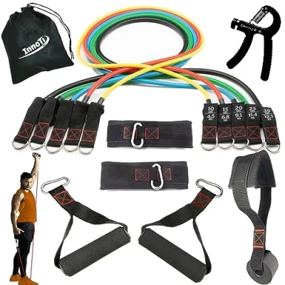 Afbeelding van weerstandsbanden set fitnessbanden Ideaal voor spieropbouw thuistraining van expanderbuizen latex gevoerde lussen en deuranker