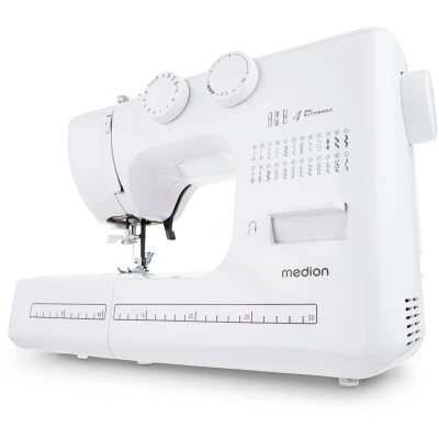 Afbeelding van MEDION naaimachine met vrije arm SM60 (60 watt, 60 verschillende steekpatronen knoopsgaten, led naailampje, automatische draadinrijger, achteruitrijgknop, draadafsnijder, MD10689) wit