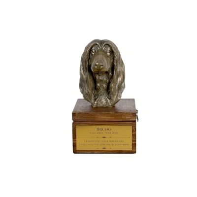 Afbeelding van Art Dog handgemaakte aangepaste hondenherdenkingsurn koudgegoten bronzen hondenkop op berkenbasis langdurige hondencrematiedoos 16x28x16cm Afghaanse windhond