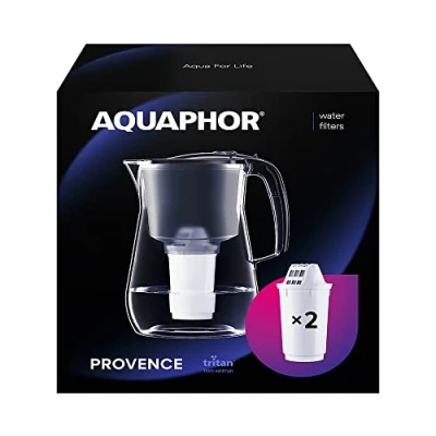 Afbeelding van AQUAPHOR Waterfilterkan Provence Zwart incl 2 A5 filter I Karaf voor 4,2 liter Grote waterfilter in glasachtige stijl Vermindert kalk en chloor Tafelwaterfilter Perfect het gezin