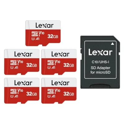 Afbeelding van Lexar Micro SD kaart 32GB 5 Pack E Serie, microSDHC UHS I Geheugenkaart met Adapter Tot 100 MB/s, C10, U1, A1, V10, Full HD, Hoge Snelheid TF (5 microSD kaarten + 1 Adapter)
