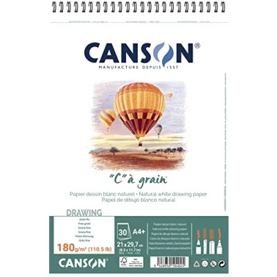 Afbeelding van Canson 400060604 &quot;C&quot; a grain licht korrelig tekenpapier, 180 g/m², A4+, 30 vellen per blok &quot;Spiraal aan de korte zijde&quot;, 210 x 322 mm, wit
