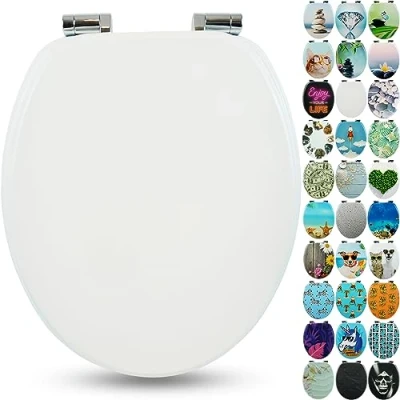 Afbeelding van Sanfino® Wc bril met houten kern en softclose mechanisme hoogwaardige kwaliteit vele kleurrijke motieven, comfortabele zitting, eenvoudige montage inclusief handleiding &quot;White&quot;