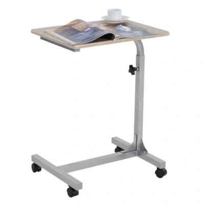 Afbeelding van MEUBLE COSY Laptoptafel in hoogte verstelbaar, mobiele computertafel met 4 afsluitbare wielen, PC steun, sofa tafel, voor woonkamer kantoor slaapkamer, eiken, 48x38x79cm