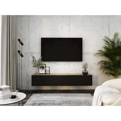 Afbeelding van 3E 3xE living.com Hangende tv kast modern design A: B: 2 x 100 cm, H: 34 D: 32 Wotan eiken/mat zwart