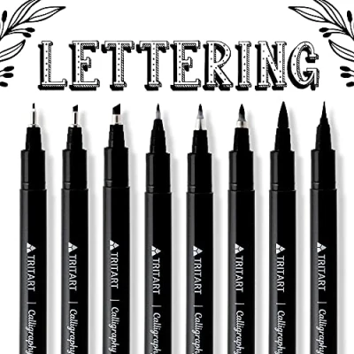 Afbeelding van TRITART kalligrafie pentenset 8 penseelpennen. penseelpennen met verschillende punten zwarte viltstiften de fijnste inkt uit Japan handschrijver. fineliner en kleurstift