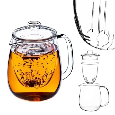 Afbeelding van KADAX theepot 600 ml met theezeef, theemaker van glas, hittebestendige glazen uitneembare zeef, theebereider, kan voor verschillende soorten thee