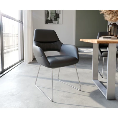 Afbeelding van Armleunstoel Yago Flex met armleuning slipframe roestvrij staal echt leer zwart
