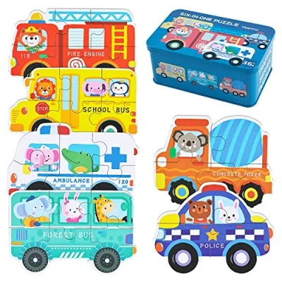 Afbeelding van BBLIKE kinderpuzzel 6 afbeeldingen puzzel kinderen vanaf 3 jaar geschikt voor jongens en meisjes 4 5 (voertuig)