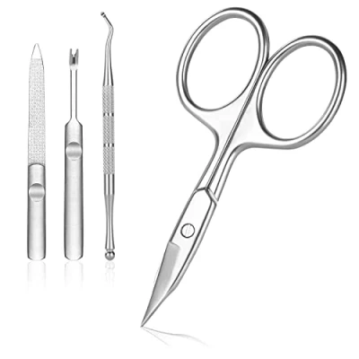 Afbeelding van URAQT Nagelriemschaar, 4 Stuks Professionele Nagelknipper Kit, Stainless Steel Grooming Kit Cuticle Trimmer Pedicure Manicure Tools Geschikt voor Mannen en Vrouwen