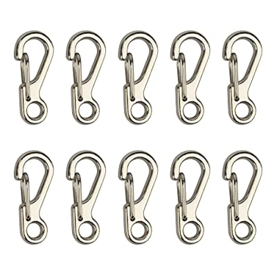 Afbeelding van Temlum Aluminium karabijnhaken, 2,5 cm, mini karabijnhaak met kliksluiting, sleutelhanger, haak voor kamperen, reizen, wandelen (zilver, 10 stuks)