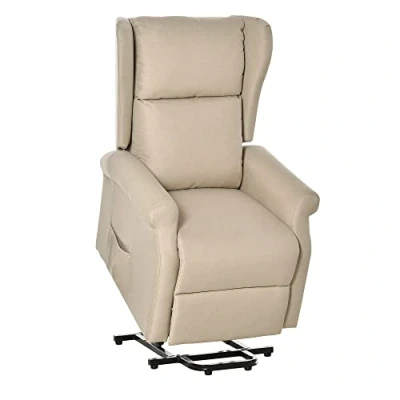 Afbeelding van HOMCOM opstastoel tv stoel met opstahulp elektrisch ligfunctie linnen crème 72,5 x 94 109 cm
