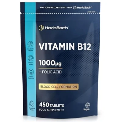 Afbeelding van vitamine B12 1000 mcg 450 Vegan Tabletten Voorkom B tekort Horbaach
