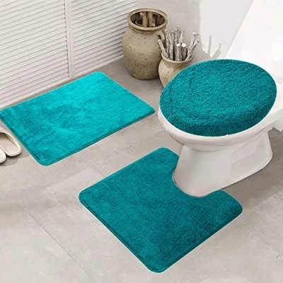 Afbeelding van ele ELEOPTION 3 delige antislip badmat en voetstukmatset, sneldrogende badkamer keukenmatten zacht comfortabel waterabsorberend stijlvolle achterkant, toiletset (groen)