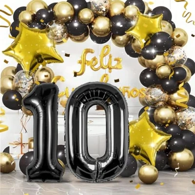 Afbeelding van Verjaardagsgetallen ballon 10 jaar, zwarte folieballon XXL, enorme van 101 cm, verjaardagsdecoratie, cijfer decoratie voor verjaardag, vliegen met helium