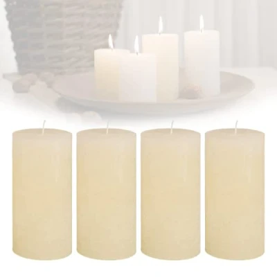 Afbeelding van Candelo Set van 4 kaarsen sfeer rustieke stompkaarsen crème grote kaars 12 cm lange brandduur ca. 54 uur kerstkaarsen adventskrans
