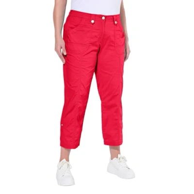 Afbeelding van Ulla Popken Cargobroek voor dames, grote maten, met oprolbare pijpen, rood, 56 NL