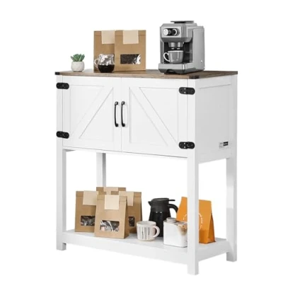 Afbeelding van VEVOR Koffiebarkast 3 laags koffiebartafel met magnetische deuren Bruin/Wit