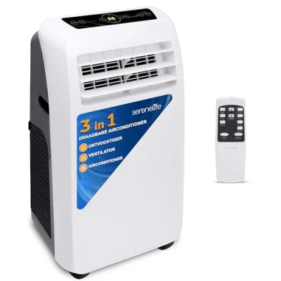 Afbeelding van SereneLife Air Conditioner, 3 in 1 Draagbare Airconditioner met Ingebouwde Ontvochtigerfunctie, Mobielei Airco Ventilatorstand, Afstandsbediening, Compleet Raammontage Uitlaatkit, 9.000 BTU, Wit