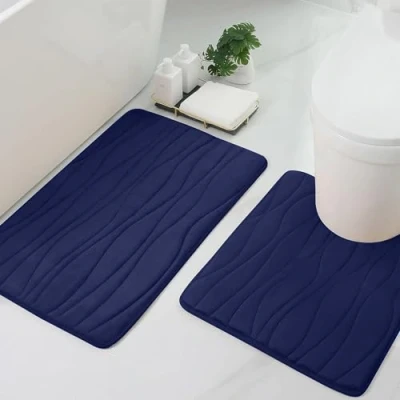 Afbeelding van Homaxy Badmatset, 2 delig, traagschuim, wc mat met uitsparing, absorberend, antislip, wasbaar, marineblauw