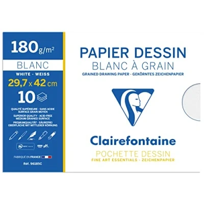 Afbeelding van Clairefontaine 96185C map tekenpapier (180 g, 29,7 x 42 cm, 10 vellen, ideaal voor kunstlessen, gelijmd) wit