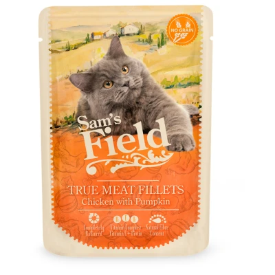 Afbeelding van Sam&#039;s Field Cat Maaltijdzakjes True Meat Filets 85 g Kattenvoer Kip&amp;Pompoen