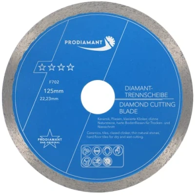 Afbeelding van PRODIAMANT Diamantdoorslijpschijf Tegel Professional 125 mm x 22,23 F702 ProRim breekt niet uit op geglazuurde tegels porselein aardewerk keramiek en natuursteen