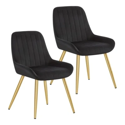 Afbeelding van Lestarain Eetstoelen Set van 2 Vintage Keuken Counter Stoelen Lounge Vrije tijd Woonkamer Hoek Met Metalen Benen PU Lederen Stoel en Rugleuningen Zwart
