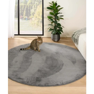 Afbeelding van Rond Zacht Vloerkleed Plush Grijs 160 Cm