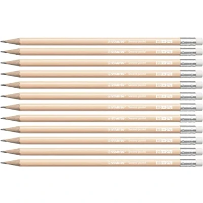 Afbeelding van Grafiet potlood met gum STABILO Swano Pastel Pack van 12 Abrikoos HB