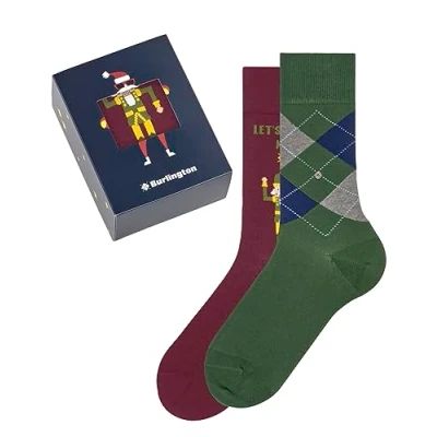 Afbeelding van Burlington Heren Sokken X Mas Gift Box M SO Katoen Dun gedessineerd Multipack 2 Paar, Veelkleurig (Sortiment 0020), 40 46