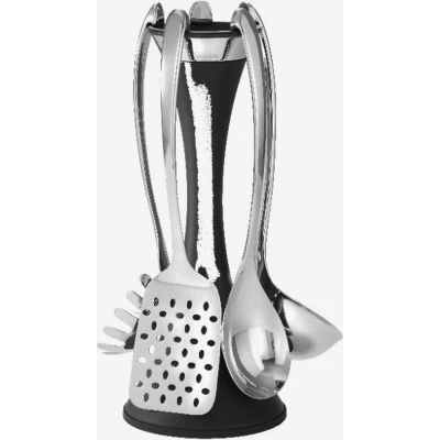 Afbeelding van Robert Welch Signature 5 keukentools &amp; houder zwart Ø 14cm H 33.5cm