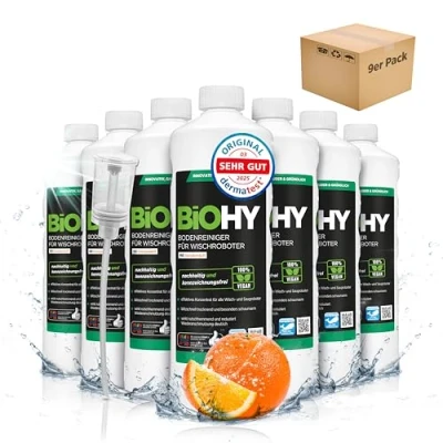 Afbeelding van BiOHY Vloerreiniger voor dweilrobots met sinaasappelgeur (6 x 1l Fles) Reinigingsmiddelconcentraat alle Schuimvrij &amp; Streeploos Duurzaam 1:200 concentraat (Wischroboter Orange)